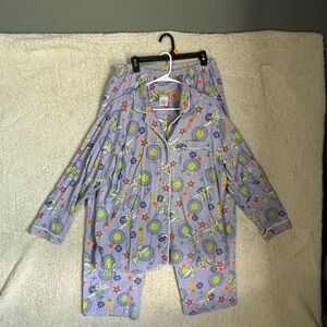 Disney Tinker Bell Pajama Set Lavender Flannel Button Up Long Sleeve Size XL
